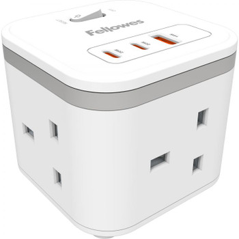 Fellowes Power Cube 3 Sockets 1 USB-A & 2 USB-C Ports White 100137166