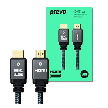 Prevo Hdmi-2.1-2M Hdmi Cable Hdmi 2.1 M To Hdmi 2.1 M 3M Black & Grey Supports D HDMI-2.1-3M