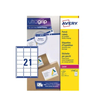 Avery Laser Address Labels 63.5 X 38.1 Mm White Pack 210 Labels - L7160-10 L7160-10