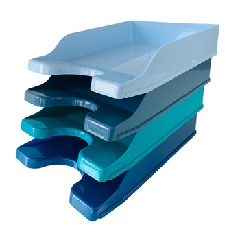 Deflecto Cool Breeze A4 Continental Letter Trays Deep Blue And Aqua Pack 4 - CP1 CP130YTCB