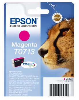 Epson T0713 Cheetah Magenta Standard Capacity Ink Cartridge 6Ml - C13T07134012 C13T07134012