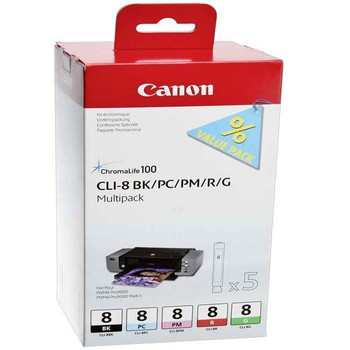 Canon Cli8 Black Cyan Magenta Red Green Standard Capacity Ink Cartridge Multipac 0620B027
