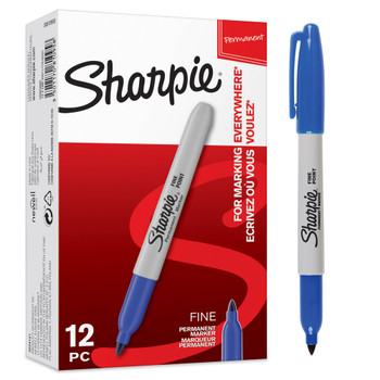 Sharpie Permanent Marker Fine Tip 0.9Mm Line Blue Pack 12 S0810950