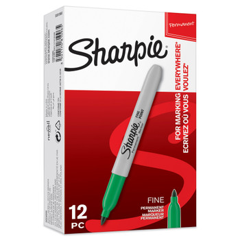 Sharpie Permanent Marker Fine Tip 0.9Mm Line Green Pack 12 S0810960