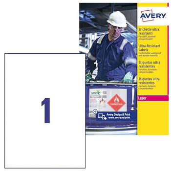 Avery Ultra Resistant Labels 210 X 297 Mm Permanent 1 Label Per Sheet 50 Labels B4775-50