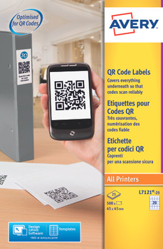 Avery Qr Code Label 45X45mm 20 Per A4 Sheet White Pack 500 Labels L7121-25