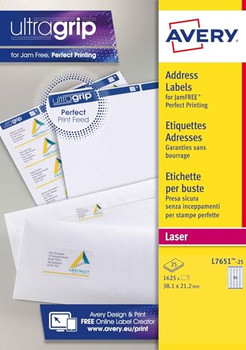 Avery Laser Mini Label 38X21mm 65 Per A4 Sheet White Pack 1625 Labels L7651-25 L7651-25