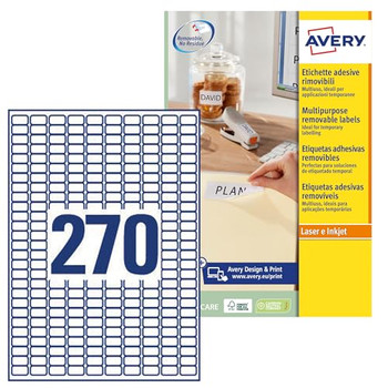 Avery Multipurpose Mini Removable Label 17.8X10mm 270 Per A4 Sheet White Pack 67 L4730REV-25