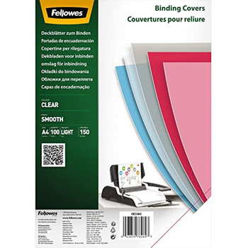 Fellowes Clear Pet Binding Cover 150 Micron A4 Pack 100 5384501 5384501