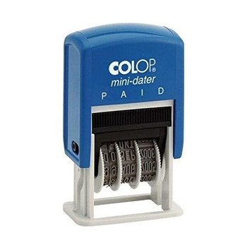 Colop S160/L2 Mini Word And Date Stamp Paid 25X12mm Blue/Red Ink 105136
