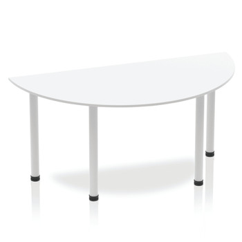 Dynamic Impulse 1600Mm Semi Circle Table White Top Silver Post Leg BF00177 BF00177