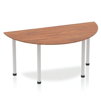Dynamic Impulse 1600Mm Semi Circle Table Walnut Top Silver Post Leg BF00189 BF00189