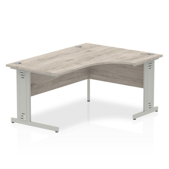 Dynamic Impulse 1600Mm Right Crescent Desk Grey Oak Top Silver Cable Managed Leg I003146