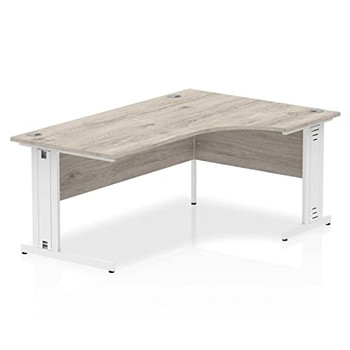 Dynamic Impulse 1600Mm Right Crescent Desk Grey Oak Top White Cable Managed Leg I003533