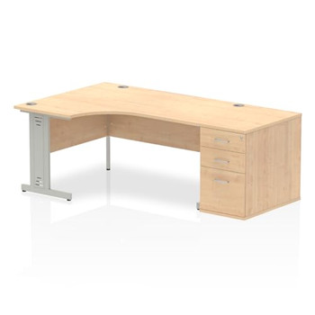 Dynamic Impulse 1600Mm Left Crescent Desk Maple Top Silver Cable Managed Leg Wor I000660
