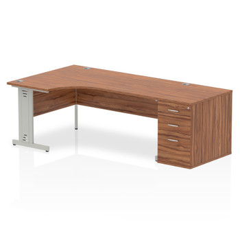 Dynamic Impulse 1800Mm Left Crescent Desk Walnut Top Silver Cable Managed Leg Wo I000663