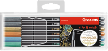 Stabilo Pen 68 Fibre Tip Pen 1.4Mm Line Metallic Assorted Colours Wallet 6 6806/8-11-01