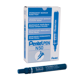 Pentel N50 Permanent Bullet Marker Broad Blue Pack of 12 N50-C PEN50BU