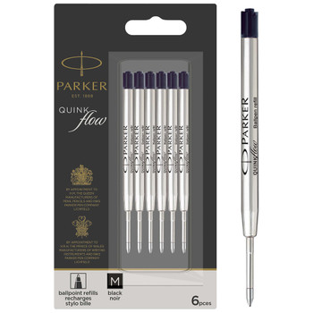 Parker Quink Flow Ballpoint Refill for Ballpoint Pens Medium Black Pack 6 202515 2025154