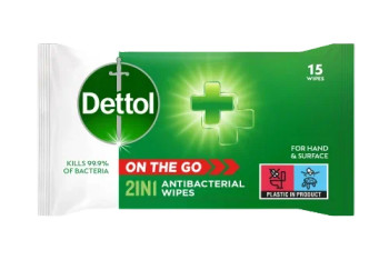 Dettol On The Go 2In1 Antibacterial Wipes for Hand And Surfaces Pack 15 - 324480 3244805