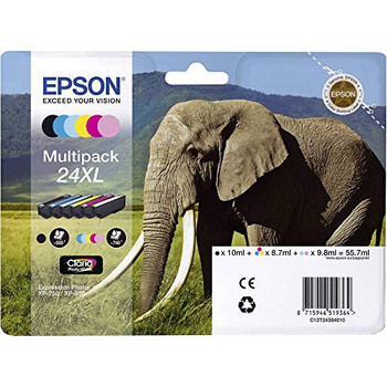 Epson 24Xl Elephant Black Cyan Magenta Yellow High Yield Ink Cartridge Multipack C13T24384011