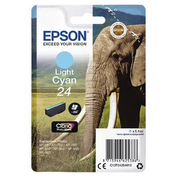 Epson 24 Elephant Light Cyan Standard Capacity Ink Cartridge 5Ml - C13T24254012 C13T24254012