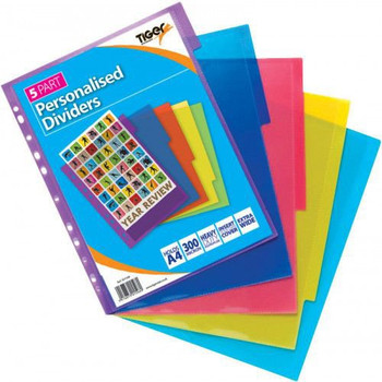 Tiger Personalised 10 Part Polypropylene Dividers A4 Assorted Colours Pack 10 - 301548