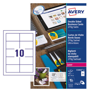 Avery Colour Laser Satin Bus Cards Pack 250 C32026-25 C32026-25