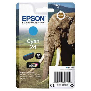 Epson 24 Elephant Cyan Standard Capacity Ink Cartridge 5Ml - C13T24224012 C13T24224012
