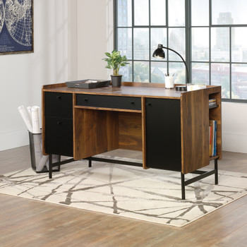 Hampstead Park Home Office Desk Walnut With Black Accent Panels And Frame - 5420 5420731