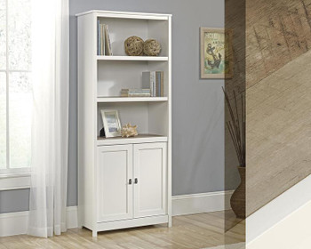 Shaker Style Bookcase With Doors White With Lintel Oak Finish - 5417593 - 5417593