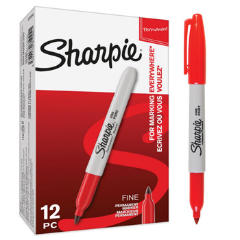 Sharpie Permanent Marker Fine Tip 0.9Mm Line Red Pack 12 S0810940