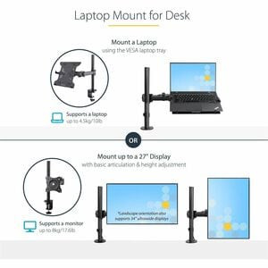 Startech Laptop Desk Mount Monitor And Laptop Arm Mount Displays Up To 34" 17.6L A-LAPTOP-DESK-MOUNT