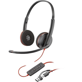 POLY Blackwire 3220 Stereo USB-C Black Headset +USB-C/A Adapter Bulk 8X2J9A6