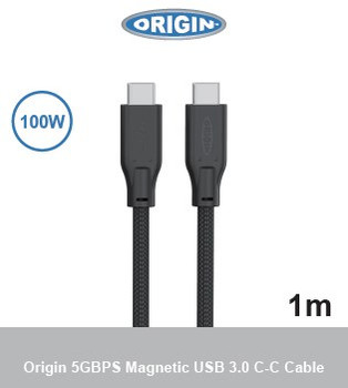 Origin Storage USB-C-C Magnetic cable 3.0 5Gbps 100W 20V 5A OS-USBCC-5G-1M