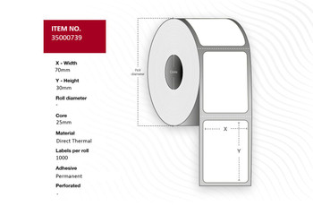 Capture 35000739-24ROLLS Label 70x30 - Core 25. White. 35000739-24ROLLS