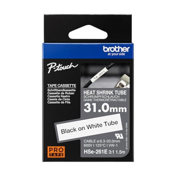 Brother HSE-261E 31mm Black on White Heat Shrink Tube HSE261E