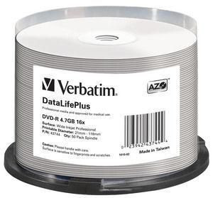 Verbatim 43744 DVD-R 16X bulk. 4.7GB Wide ink 43744