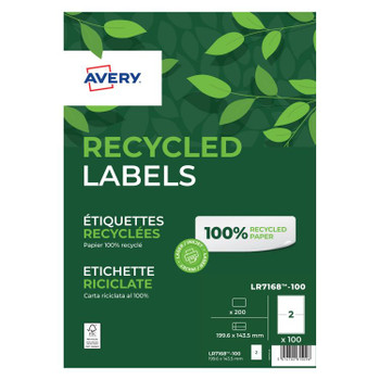 Avery LR7168-100 Recycled Parcel Labels 100 sheets - 2 Labels per Sheet LR7168100