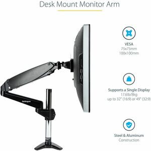 Startech Desk Mount Monitor Arm for Single Vesa Display 49"17.6Lb/8Kg Full Motio ARMPIVOTE2