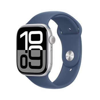 Apple Watch Series 10 GPS + Cellular 46mm Silver Aluminium Case with Denim Sport MWY03QA/A