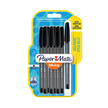 PaperMate Inkjoy 100 Capped Ballpoint Pens Medium Black Pack of 8 1956739 GL56739