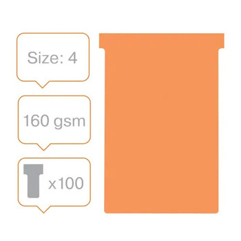 Nobo T-Cards Size 4 Pack of 100 Orange 2004009 2004009