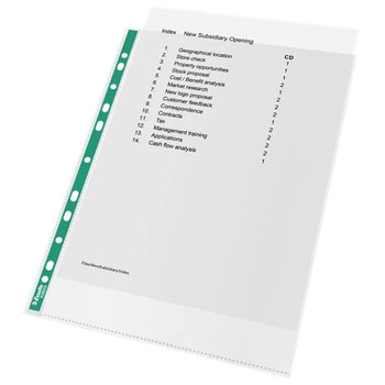 Esselte Green Spine A4 Punched Pockets Top Opening - Embossed. Pack 200 628532 628532