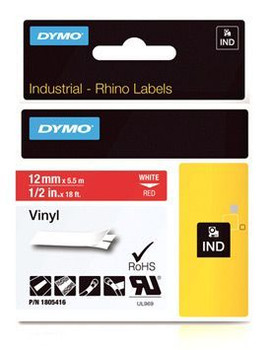 Dymo 1805416 12mm White on Red 1805416