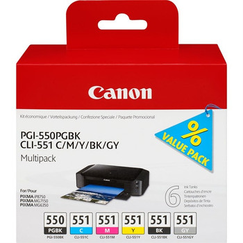 Canon PGI-550/CLI-551 PGBK/C/M/Y/BK/GY 6 Ink Cartridge Multipack 6496B005