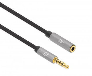 Manhattan Stereo Audio 3.5Mm Extension Cable 3M Male/Female Slim Design Black/Si 356046