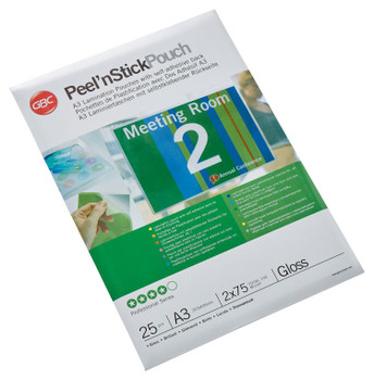 GBC 3747526 A3 Peel n Stick Gloss Pouch 75 Micron 25Pk 3747526