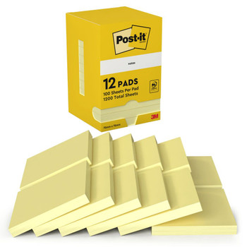 Post-it Pack of 12 Notes 76x76mm 100 Sheets Canary Yellow 7100290160