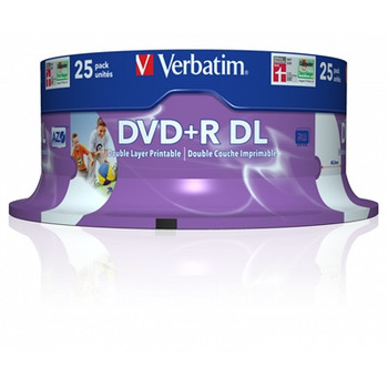 Verbatim 43667Dvd+R Double Layer 8.5Gb 8X Wide Printable 25 Pack Spindle No Id 43667